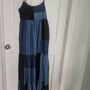 Patchwork Denim Maxi Dress